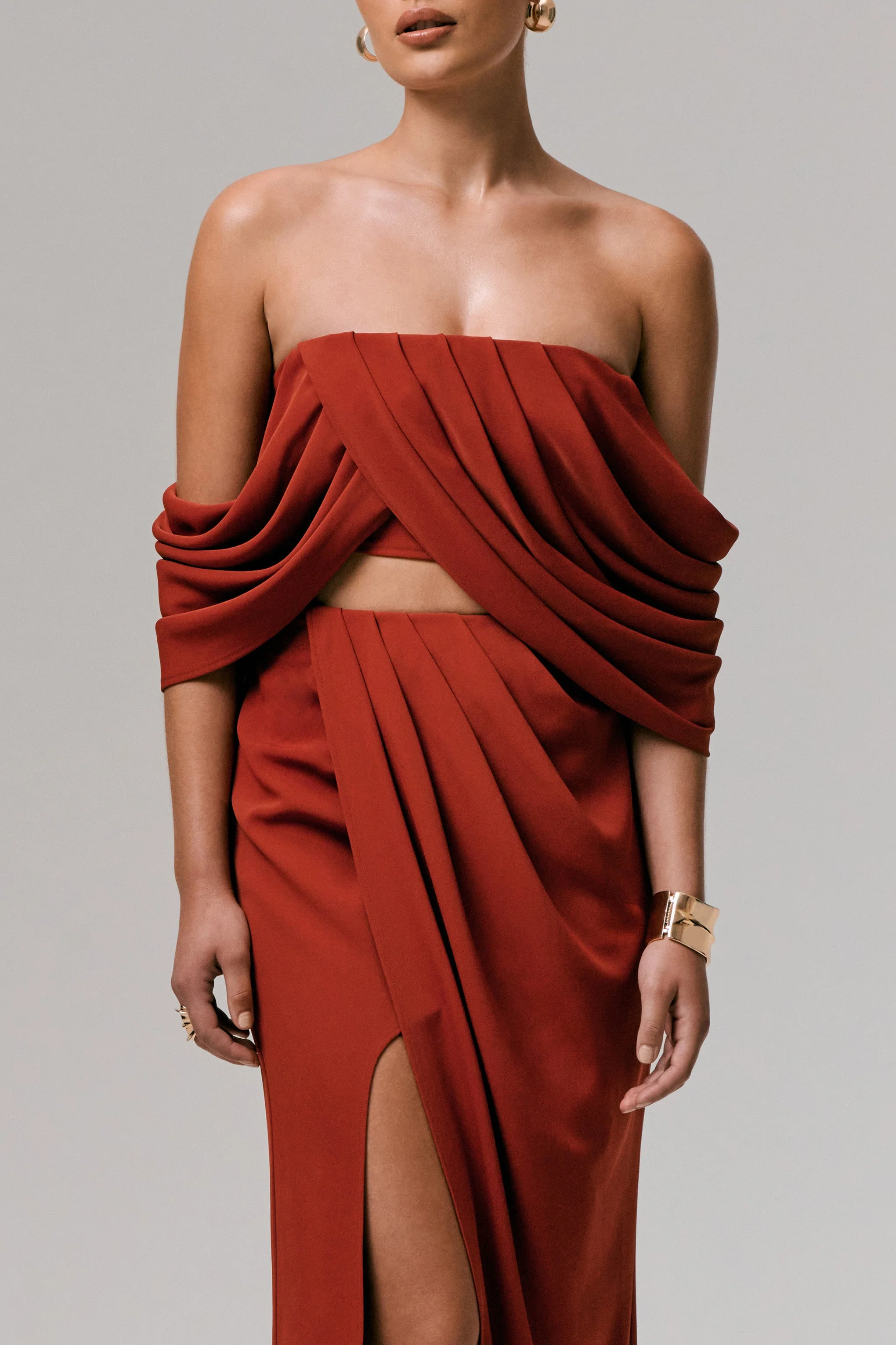 Zelina | Terracotta Mid Taille Maxi Rok Met Splits - Image 6