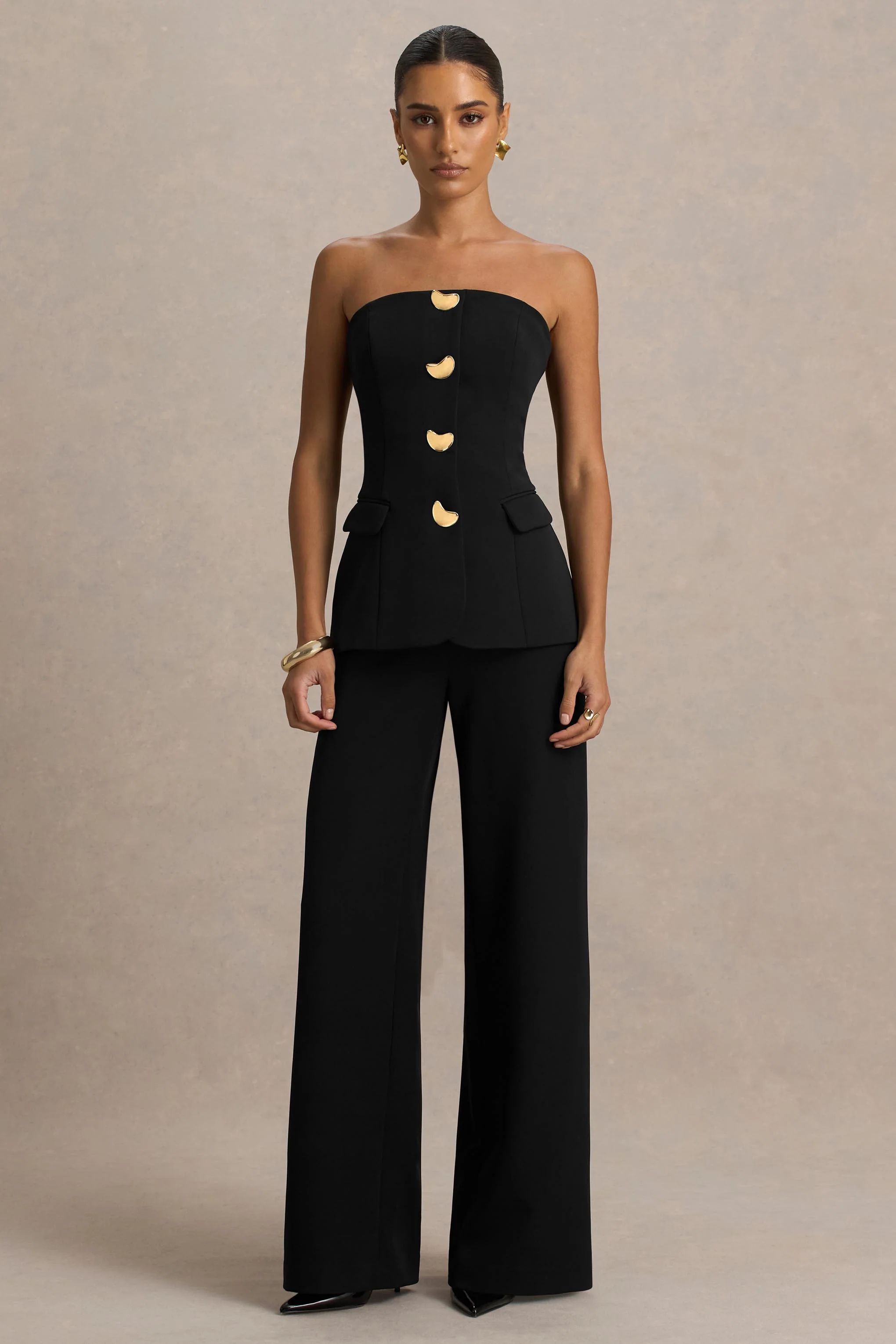 Zoey | Zwarte Bandeau Hals Jumpsuit - Image 2