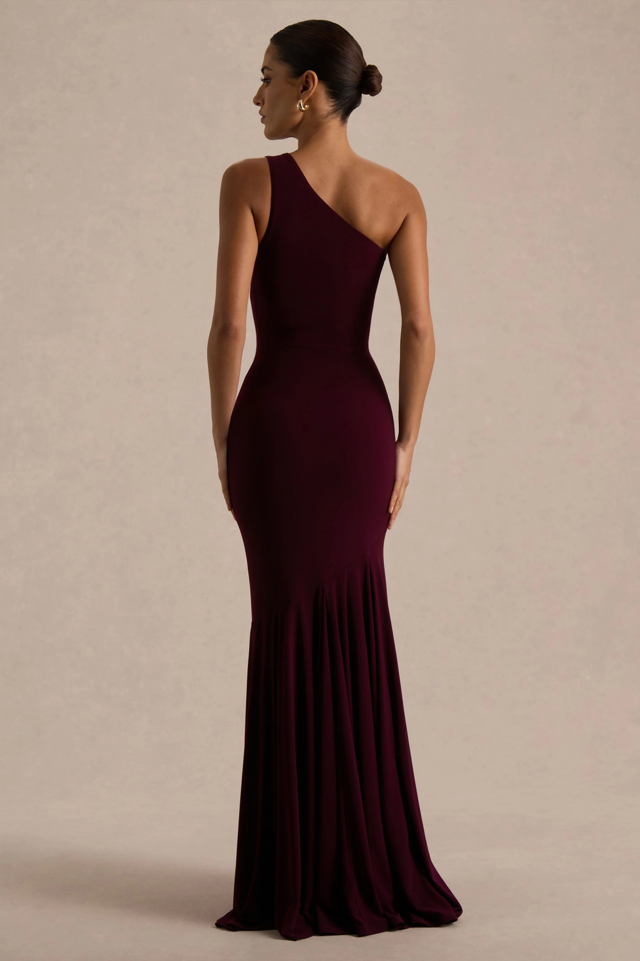 Zya | Donker Pruim Asymmetrische Hals Fishtail Maxi Jurk - Image 2
