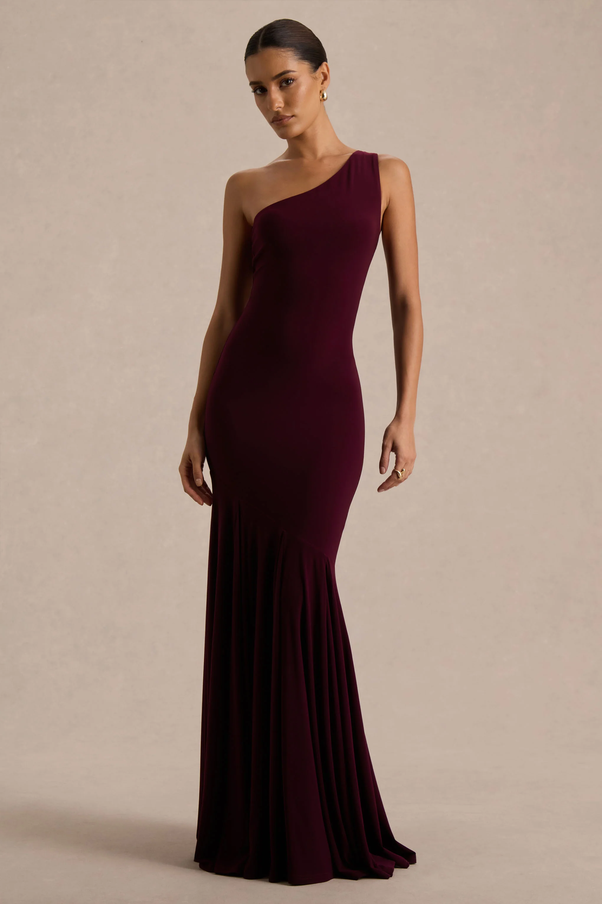 Zya | Donker Pruim Asymmetrische Hals Fishtail Maxi Jurk - Image 3