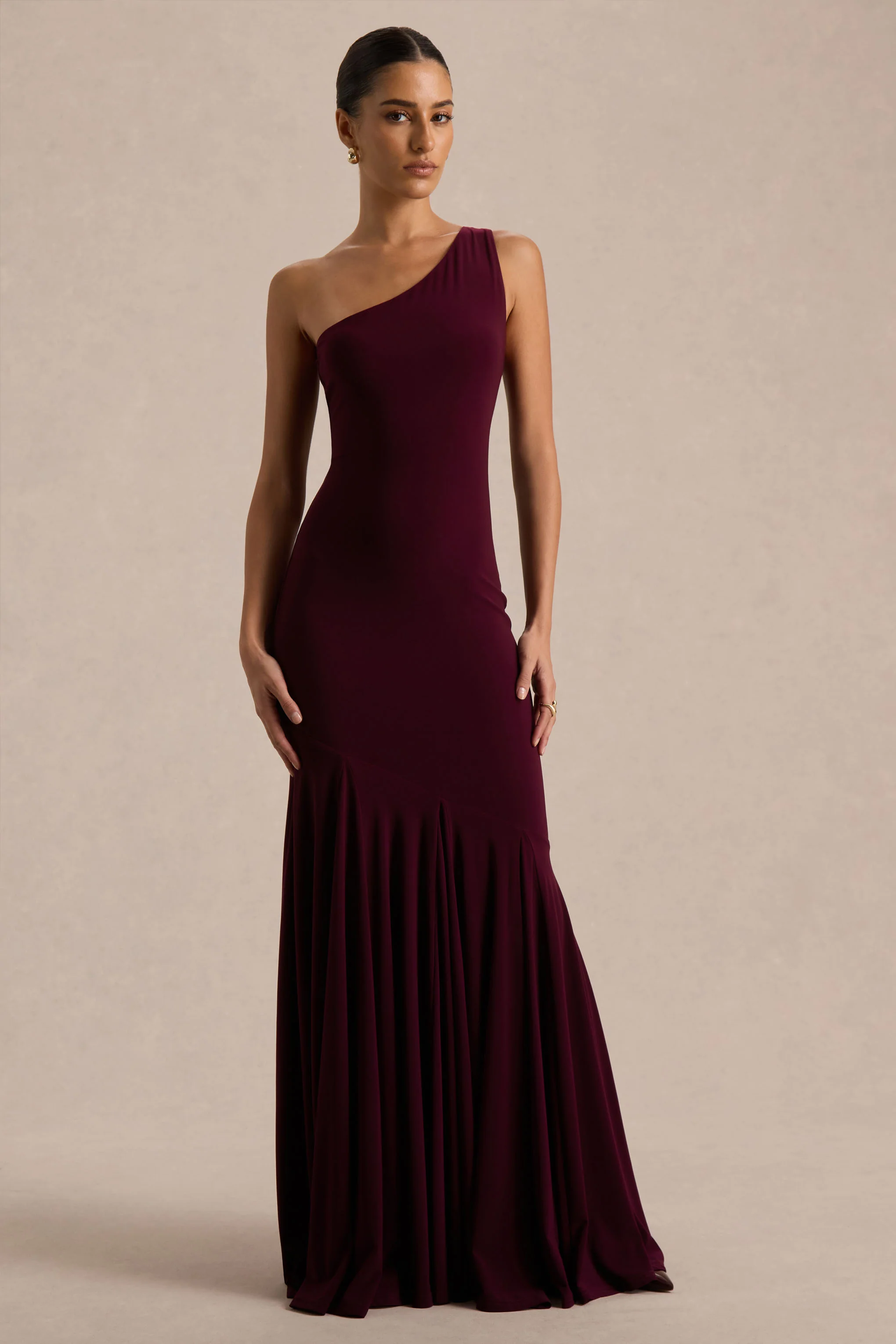 Zya | Donker Pruim Asymmetrische Hals Fishtail Maxi Jurk - Image 4