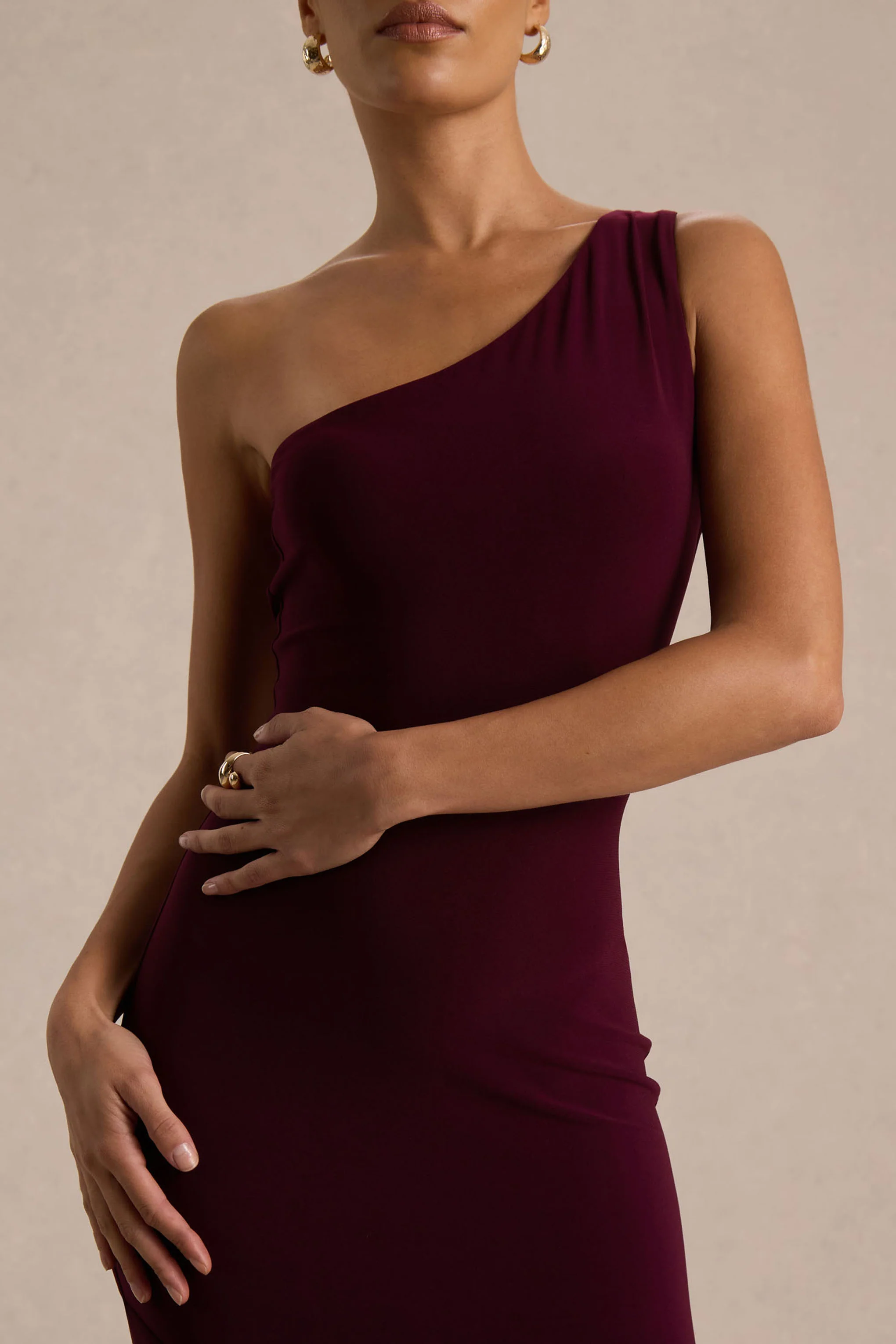 Zya | Donker Pruim Asymmetrische Hals Fishtail Maxi Jurk - Image 5