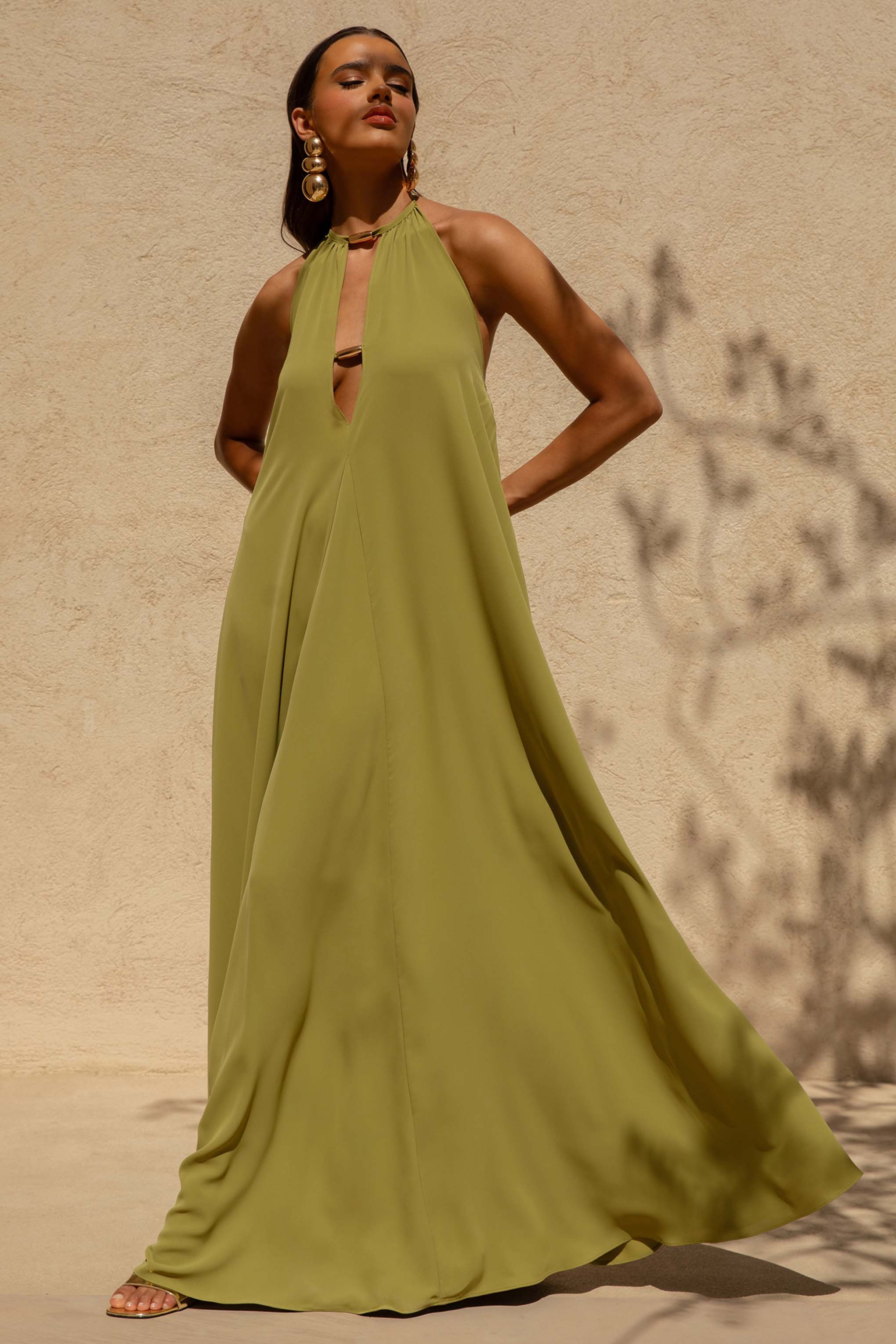 Zyon | Groene Hoge Hals Maxi Jurk Met Uitsnijding Details - Image 4