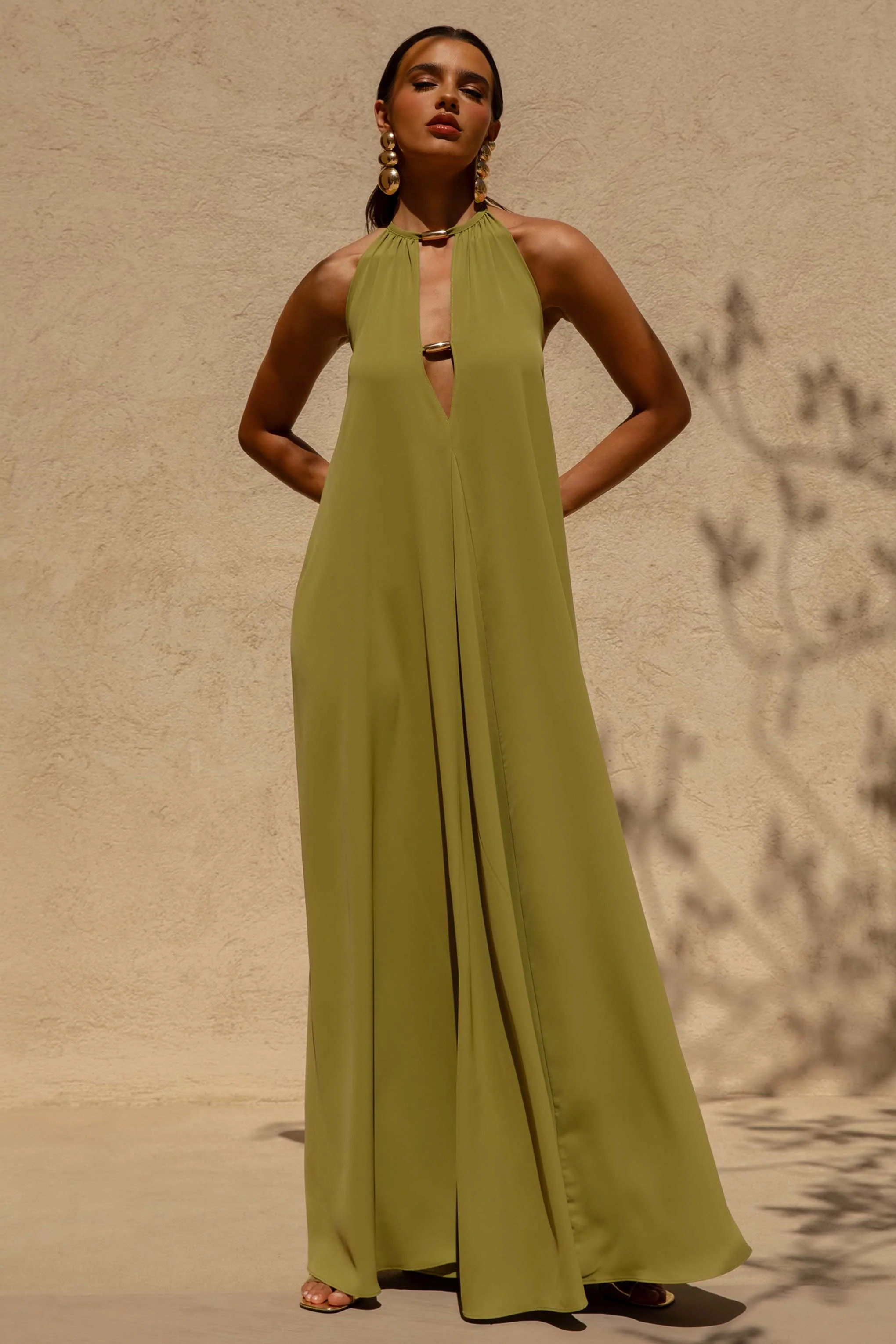 Zyon | Groene Hoge Hals Maxi Jurk Met Uitsnijding Details - Image 6